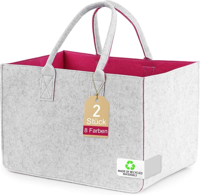 Detalle de Sinand 2er-Set Einkaufskorb aus Filz (30 L) – faltbarer Shopping-Korb 40 × 27 × 27 cm, 10-kg-stabil