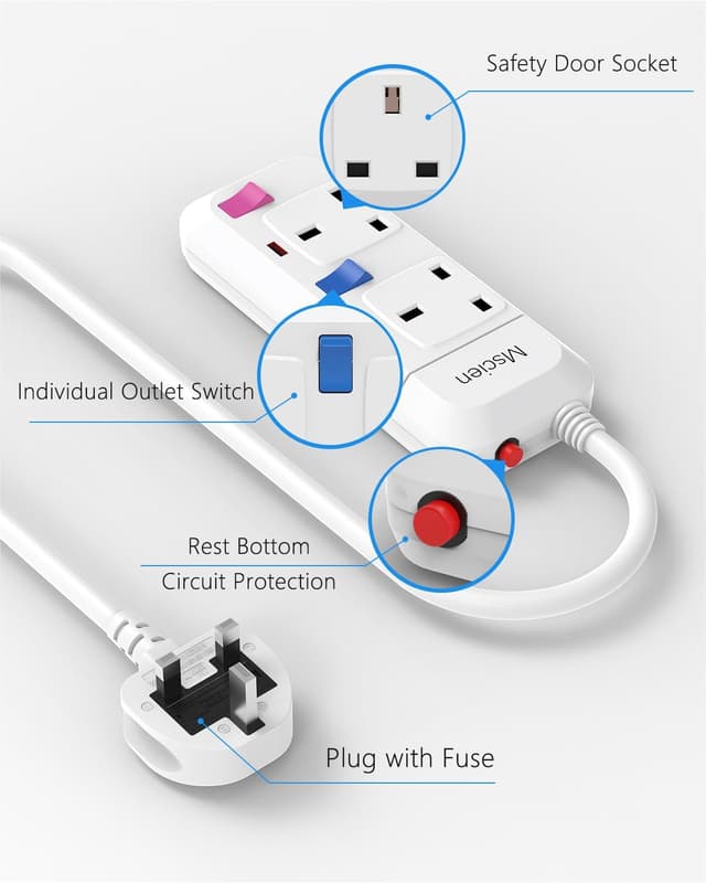 Thumbnail 1 de Mscien 5M Extension Lead with 2 Sockets and Switches 🔌