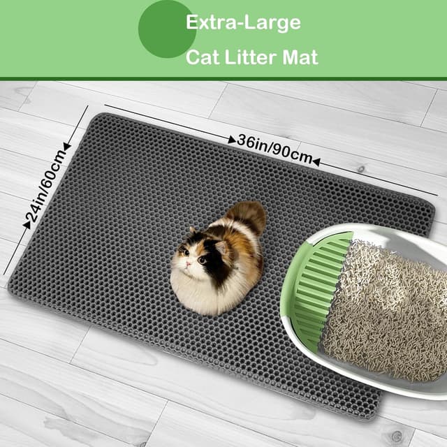 Detalle de Cat Litter Mat 90 x 60 cm EVA Double Layer Honeycomb Holes (Grey) – Waterproof litter tray mat