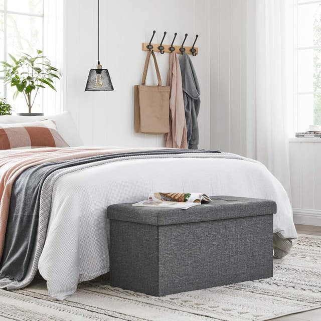 Detalle 2 de SONGMICS MAZIE LSF47K Cassapanca pouf contenitore pieghevole da 76 cm, grigio scuro