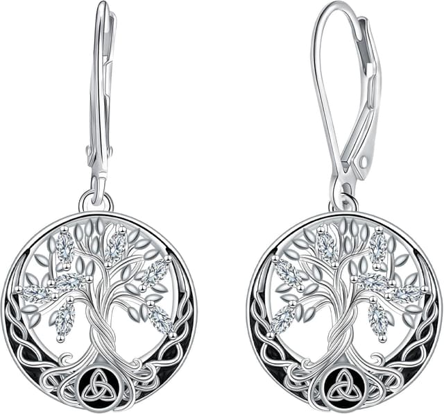 Detalle de Micory Damen hängende Ohrringe aus 925 Sterling Silber mit Lebensbaum-Design (32 × 15 mm)
