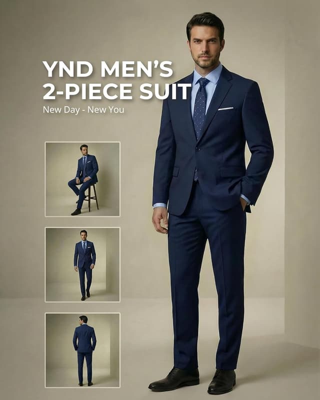 Thumbnail 1 de YND Men’s 2-Piece Slim Fit Suit Set (One-Button Jacket + Pants) with Matching Tie