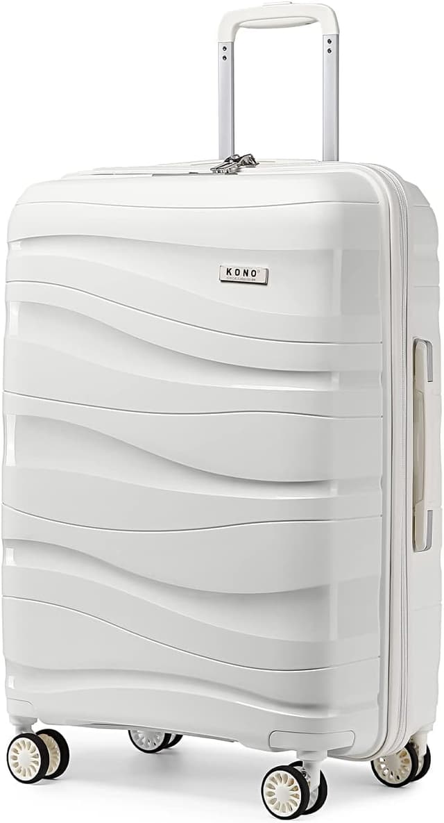 Detalle de KONO Mittelgroß Koffer 65 cm mit TSA-Schloss, 4 Rollen und Polypropylen-Hartschale (Creme Weiß)