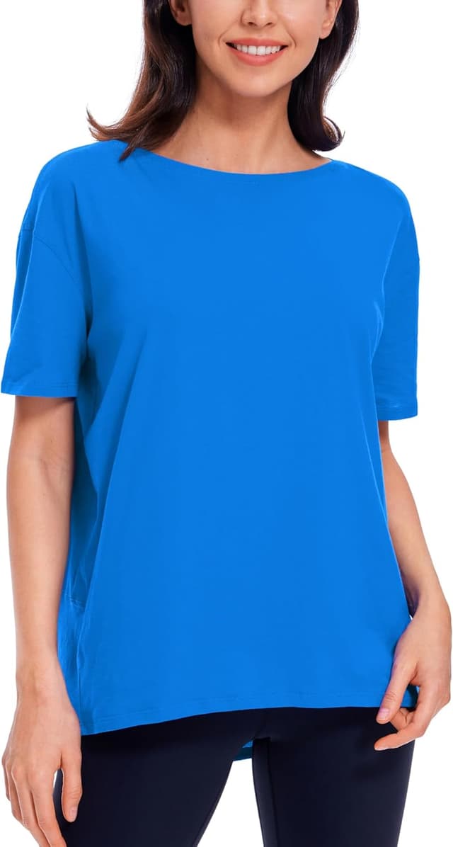 Detalle de T-shirt d’été CRZ YOGA en coton Pima pour femme – ample, léger et manches courtes