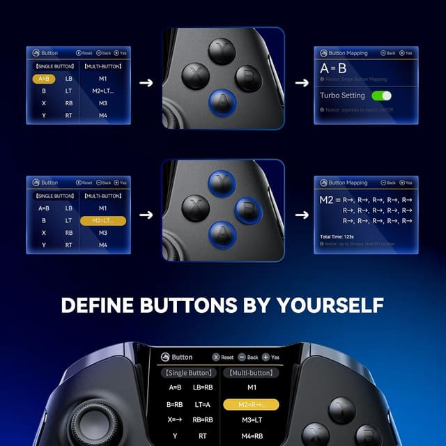 Detalle 2 de FIEHDUW NO DRIFT ManbaOne — manette interactive à écran, joysticks à effet Hall et station de charge pour PC/Switch/iOS/Android