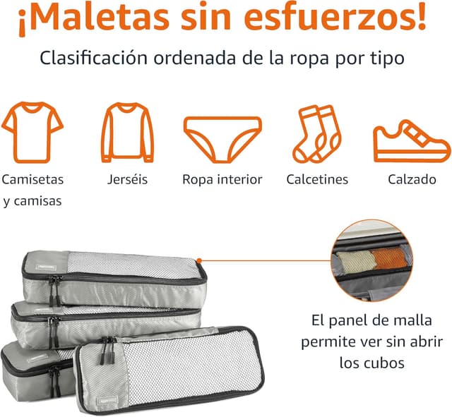 Detalle 2 de Amazon Basics - Organizador de Viaje con Cremallera, Set de 4 Bolsas ✈
