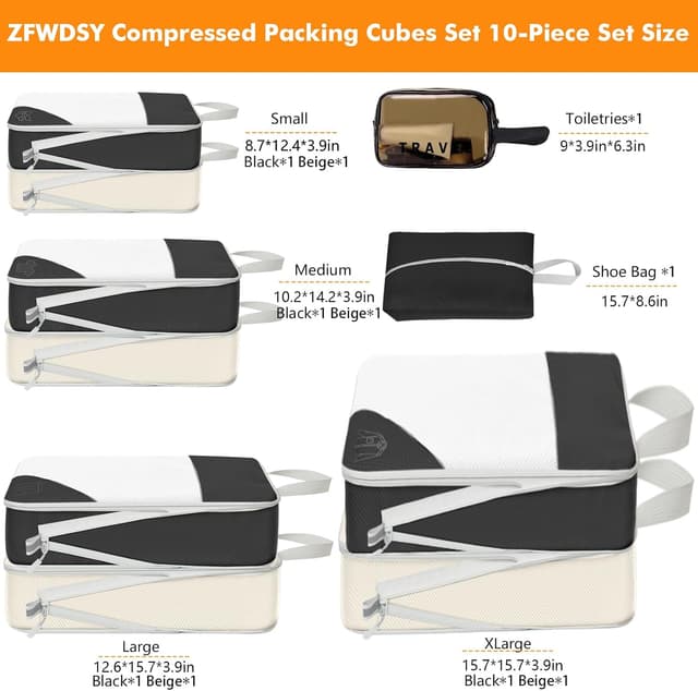 Detalle 2 de ZFWDSY Packwürfel-Set „Compression Packing Cubes“ (10-teilig) mit Stauraum-Kompression