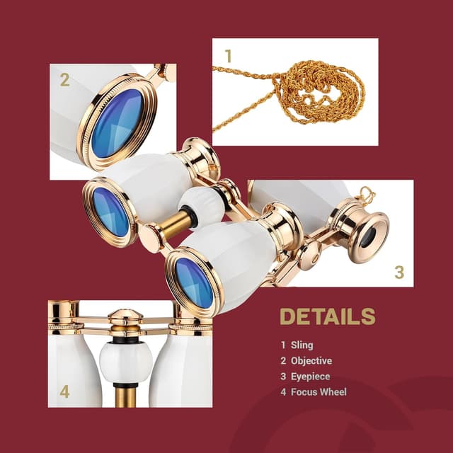 Detalle de Opera Glass Theatre Glass 4x 30mm binoculars with gold chain – 4 x 30 mm antique-style theatre binoculars