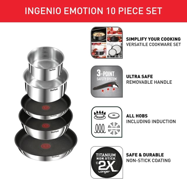 Detalle de Tefal Ingenio Emotion 10 Piece Cookware Set (L897SA74) with removable handle