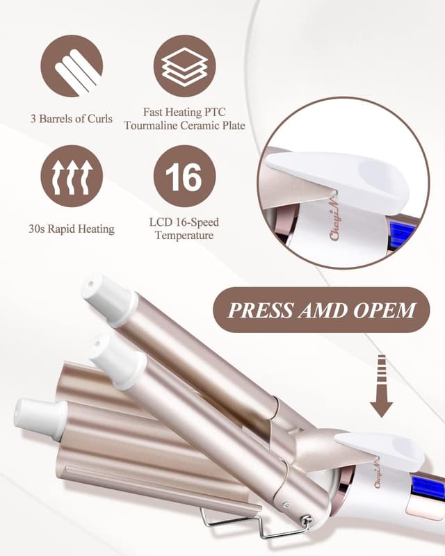 Detalle 1 de CkeyiN 3-Barrel 22mm Hair Waver with LCD 🎀