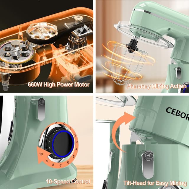Detalle 2 de CEBORY 3-IN-1 Stand Mixer 6.5QT, 660W Kitchen Mixer 🍰