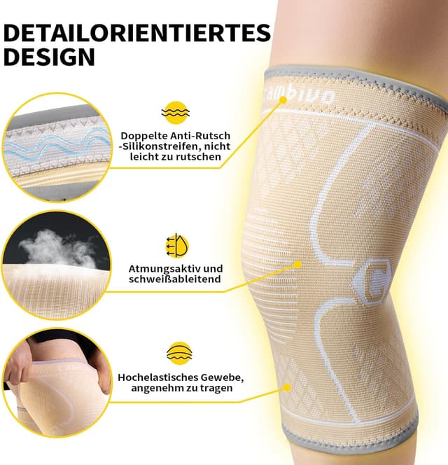 Detalle de CAMBIVO Kniebandage X2 für Männer & Damen – Kompression bei Meniskusriss, ACL, Arthritis