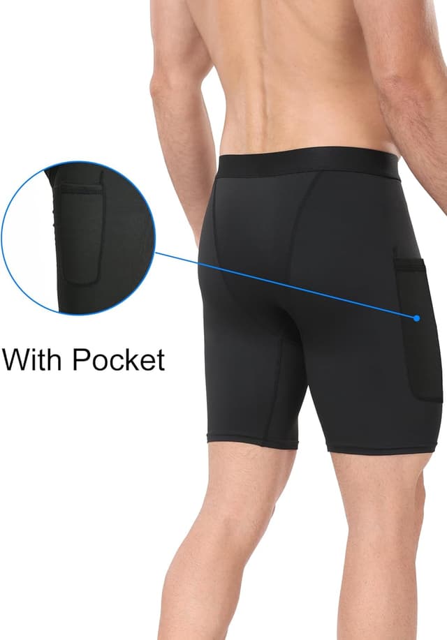 Detalle de HovSiyla 6-Pack Compression Shorts with Pocket for Men | Moisture-Wicking Athletic Workout & Running Underwear