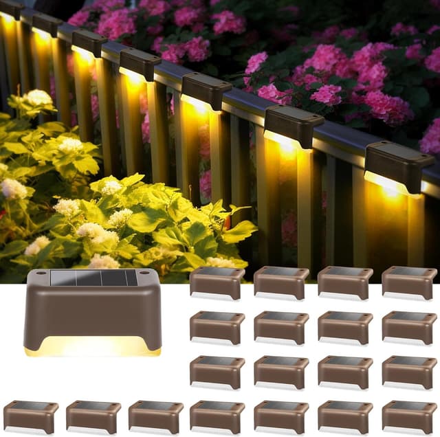 Detalle de Solpex Solar Deck Lights 20-Pack (Brown, Warm White) – Waterproof solar step and fence lights for outdoor paths