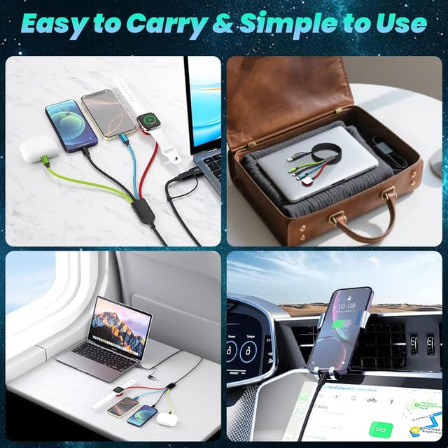 Detalle de Travel Essentials 4-in-2 Multi Charging Cable 5FT 🔌