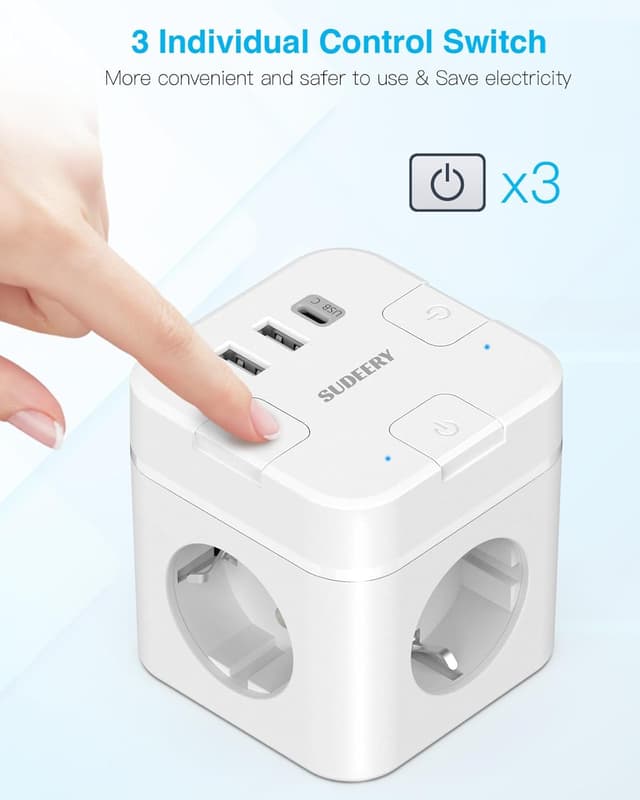 Detalle de 6-in-1 Steckdosenwürfel mit USB‑C und 3 Steckdosen 🔌