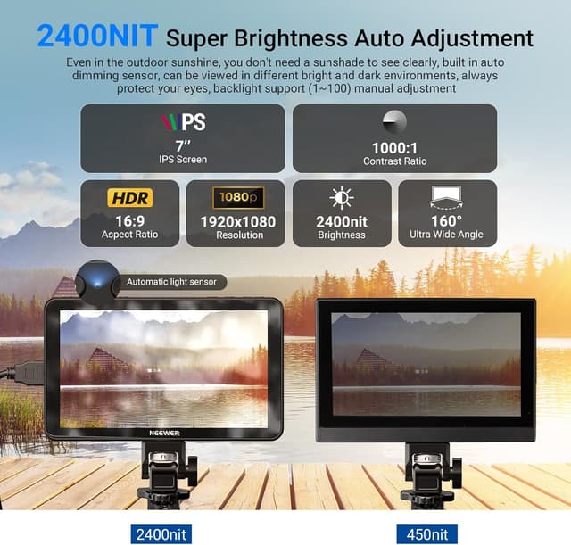 Detalle de NEEWER F600 7-inch Camera Field Monitor with 2400nit Touchscreen, 4K HDMI Loop and Custom 3D LUT