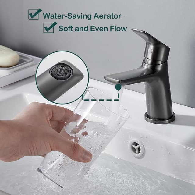 Detalle de BELZ brass basin mixer tap (single lever) in gunmetal – hot & cold bathroom sink faucet