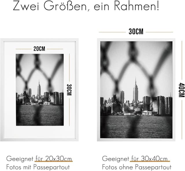 Detalle 2 de VUVUZULA Bilderrahmen 30x40 cm Weiß im 3er Set inkl. Passepartout – Posterrahmen mit Acrylglas