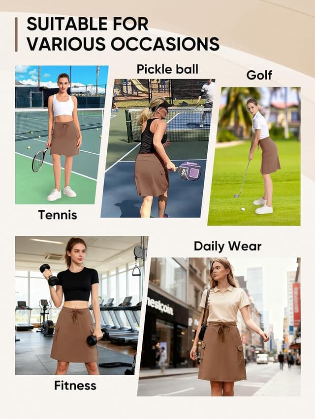 Detalle de Bezioner Women’s Tennis Golf Skirts Knee Length Skorts – High Waisted with 4 Pockets