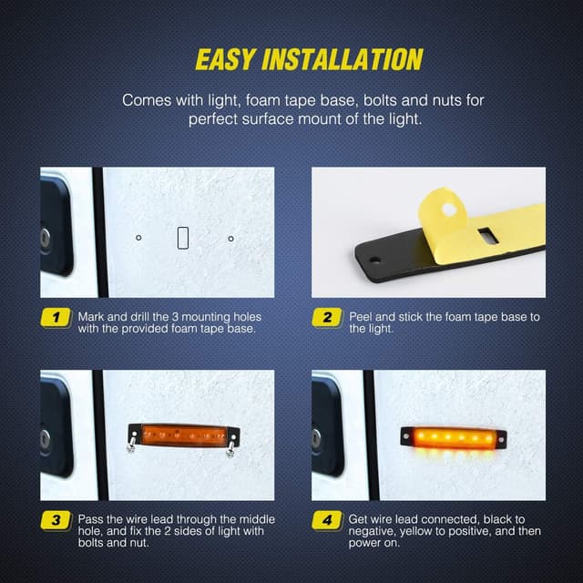 Detalle de Nilight 10-Pack Amber/Red 3.8 Inch 6-LED Side Marker/Indicator Lights for 12V Trucks, Trailers & RV