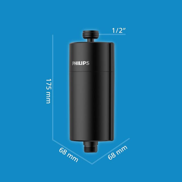 Detalle de Philips Water Wasser-Inline-Duschfilter 50.000.L (Schwarz) – reduziert Chlor im Duschwasser