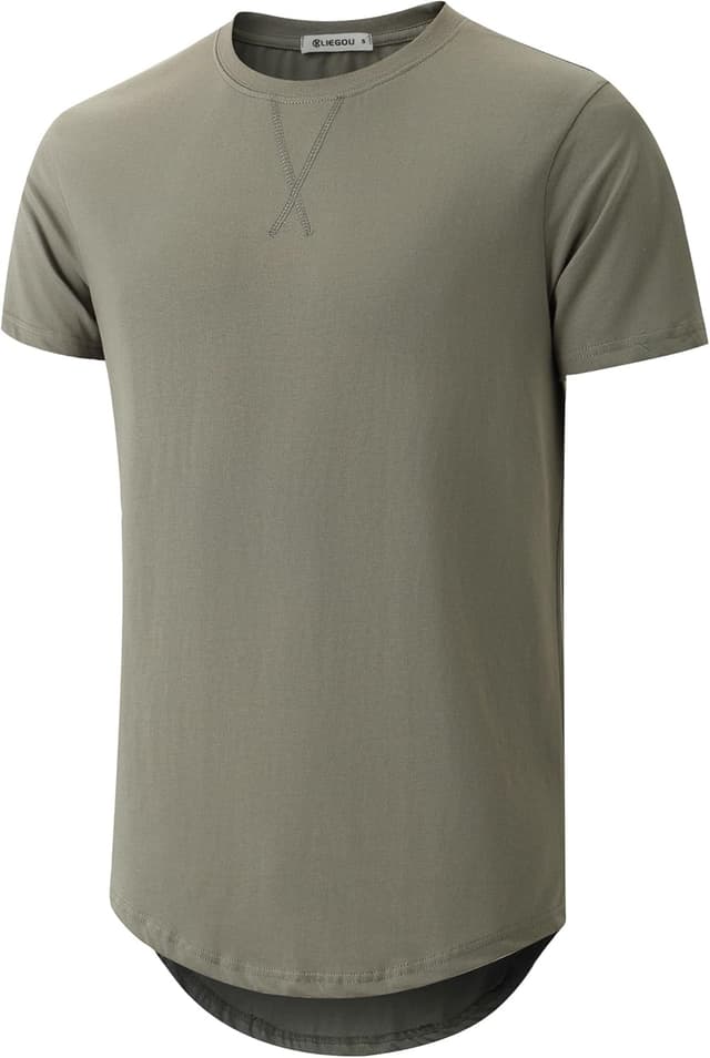 Thumbnail 6 de KLIEGOU Men’s 100% Cotton Hipster Hip Hop Longline Crewneck T-Shirt (Pre-Shrunk) — S-4XL