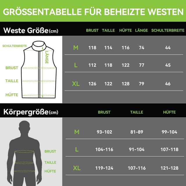 Detalle 2 de acetek beheizbare Weste für Herren & Damen mit 20.000-mAh Powerbank, 15 Zonen und bis zu 11 Stunden Wärme