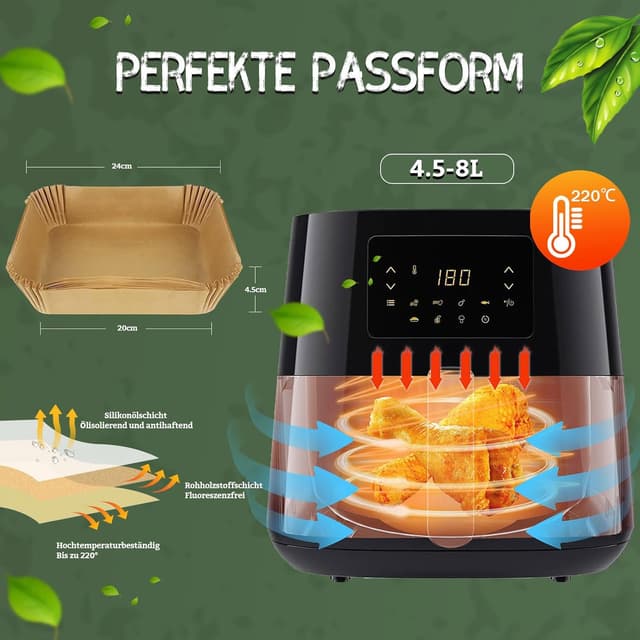 Thumbnail 4 de Backpapier für Heißluftfritteuse 110 Stück 24 cm