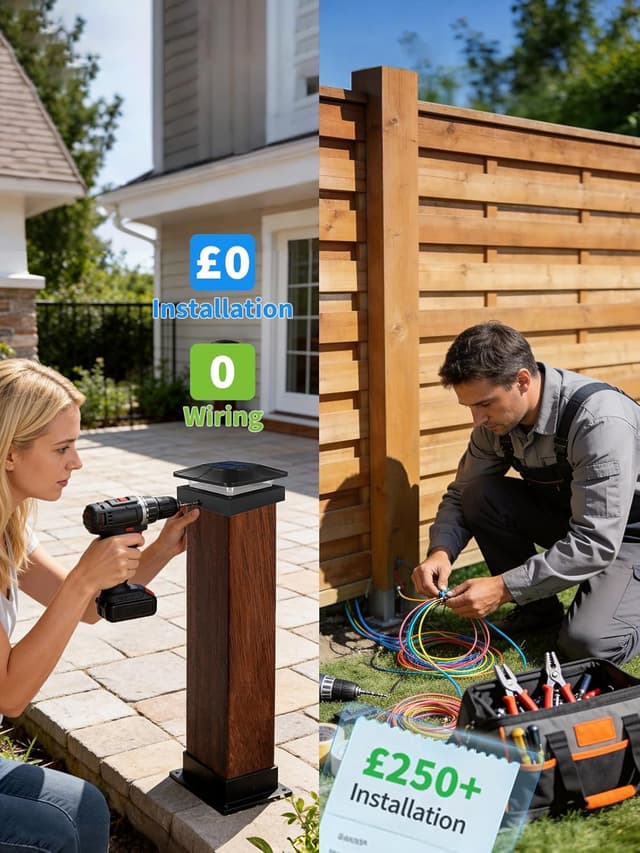 Detalle 2 de ROMANJOY 4x4 Solar Post Lights (4 Pack) with 3 Colour Modes, 2 Brightness Levels, Waterproof