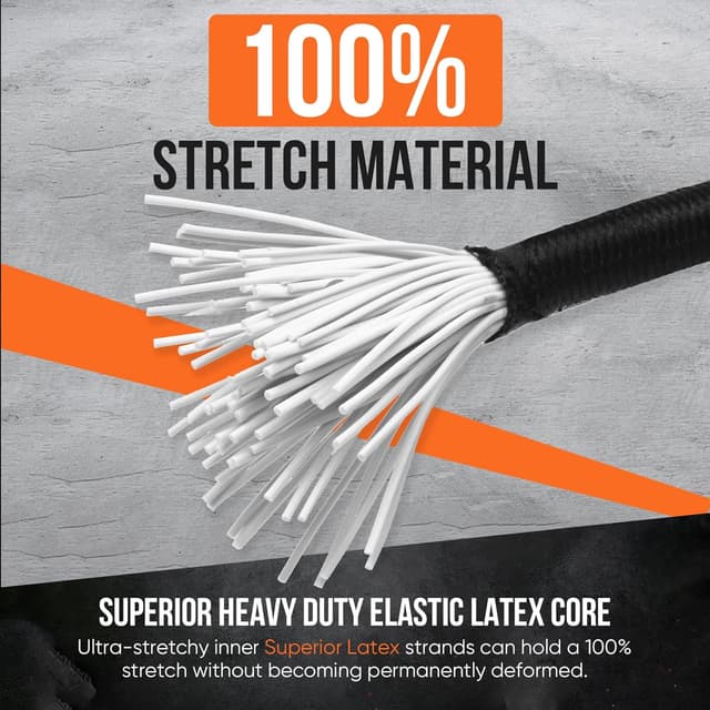 Detalle de Marine Grade Heavy Duty Bungee Cord Roll with 12 Hooks (1/4 in x 100 ft) – Black Shock Cord Kit for Kayak Deck & Outdoor Tie Downs