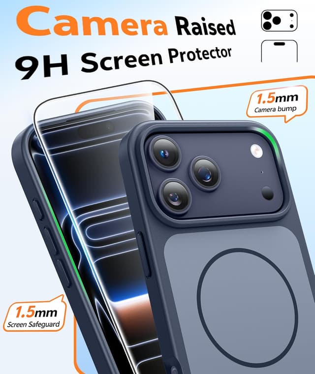 Detalle de FNTCASE Deep Blue iPhone 17 Pro Max Case with MagSafe + Tempered Glass Screen Protector