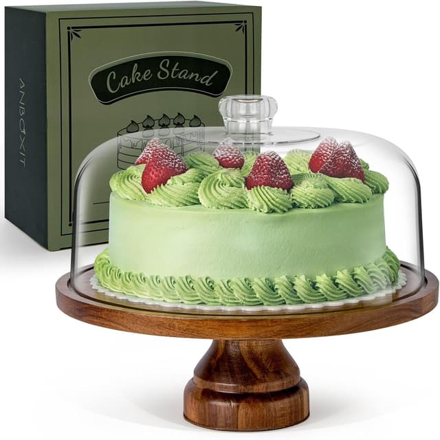 Detalle de ANBOXIT Cake Stand with Dome Lid (Acacia Wood & Acrylic Cover)