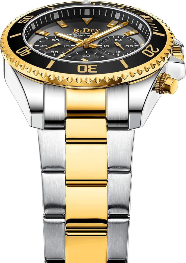 Detalle de HANPOSH Herren Chronographen-Uhr aus Edelstahl mit Quarzwerk, Datum und 3ATM Wasserschutz