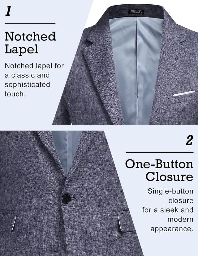 Detalle de COOFANDY Men’s Slim Fit One-Button Sport Blazer Jacket with Notched Lapel