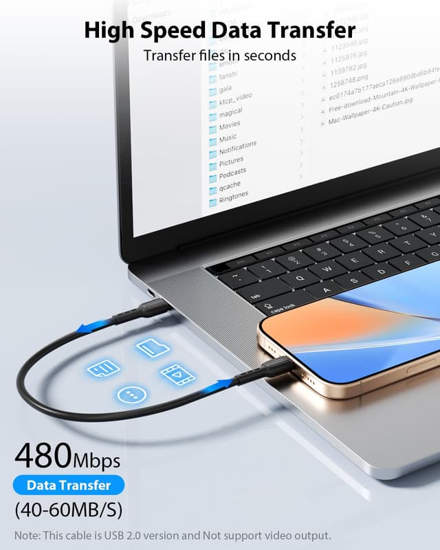 Detalle 2 de SOOPII 6-Pack USB-C to USB-C Short Cables (8 inch/0.7 ft), 60W fast charging – Black