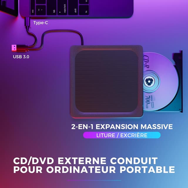 Detalle 2 de Lecteur DVD Externe USB 3.0 en métal brossé