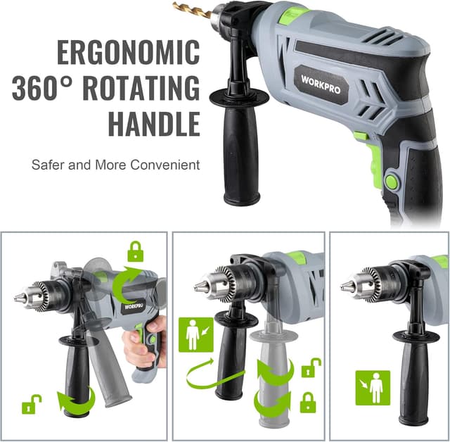 Detalle de WORKPRO Trapano a Percussione 850 W con impugnatura girevole 360° (mandrino 2–13 mm)