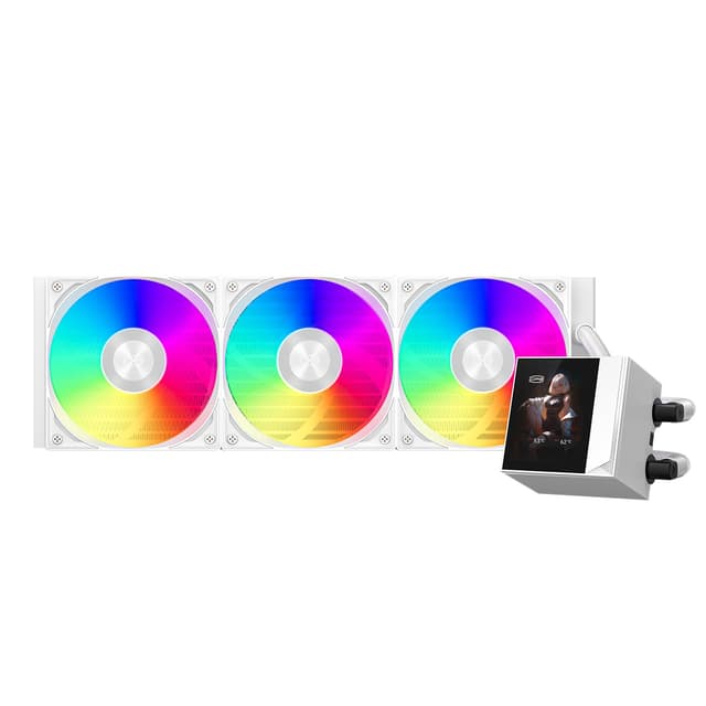 Detalle de PCCOOLER DC360 360mm AIO CPU Liquid Cooler with 2.4" IPS Display and ARGB F5 R120 Fans (DC360 White)