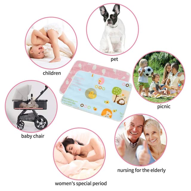 Detalle 2 de 2er-Pack Baby-Wickelunterlagen 50x70 cm, waschbar, wasserdicht und atmungsaktiv – wiederverwendbare Wickelauflagen