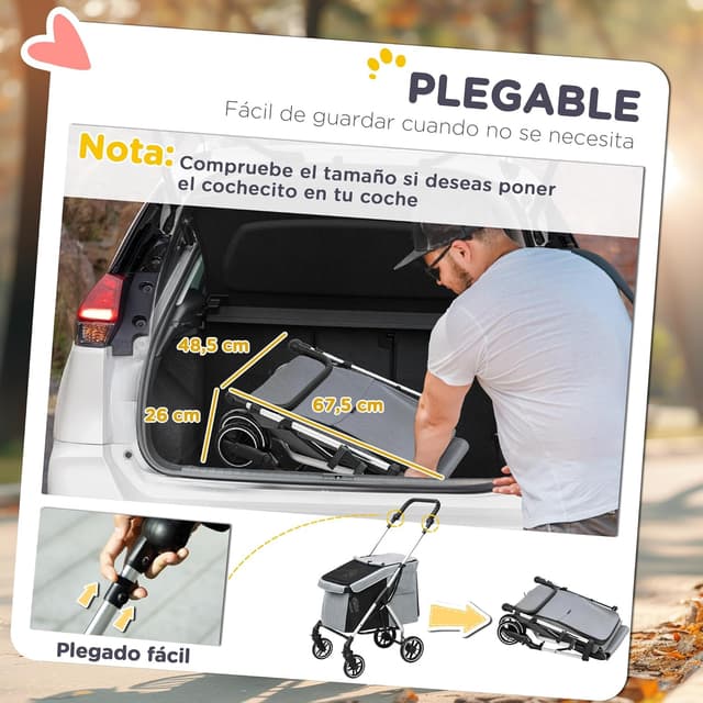 Thumbnail 5 de PawHut Carrito para Perros plegable 80x48,5x106 cm