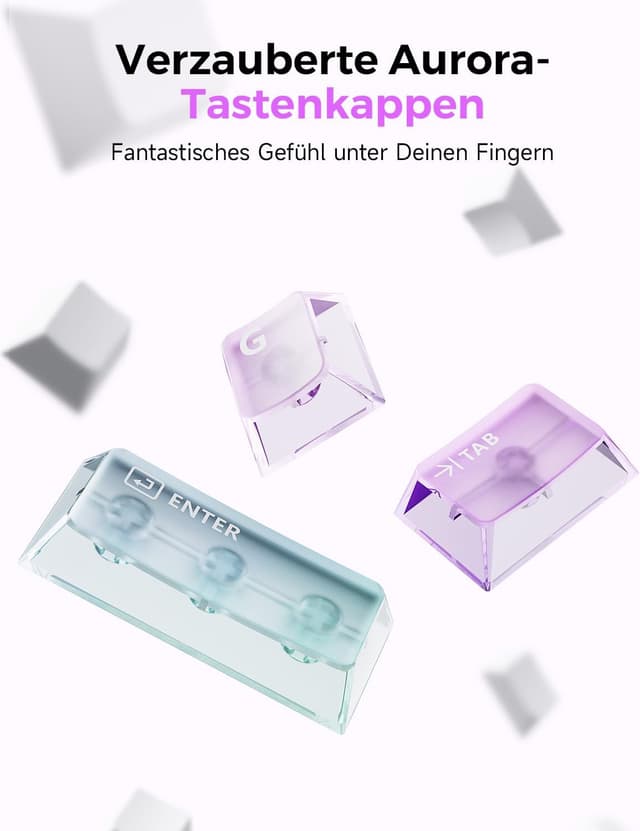 Detalle 2 de GravaStar Mercury K1 Lite 75% Gaming-Tastatur (Tri-Mode, Hot Swap, RGB) – QWERTY Crystal Aurora