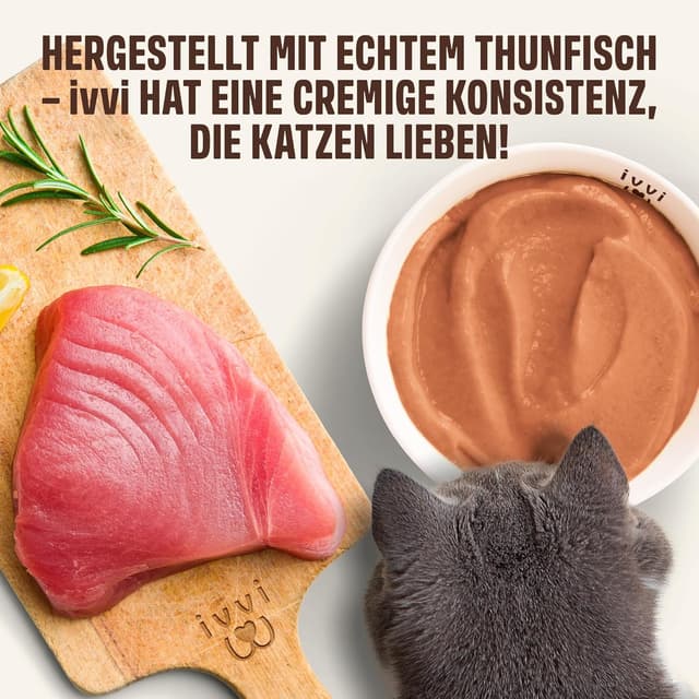 Detalle de ivvi Anti-Hairball Essenz für Katzen: Schlecksnack mit echtem Thunfisch gegen Haarballen (30 x 15 g)