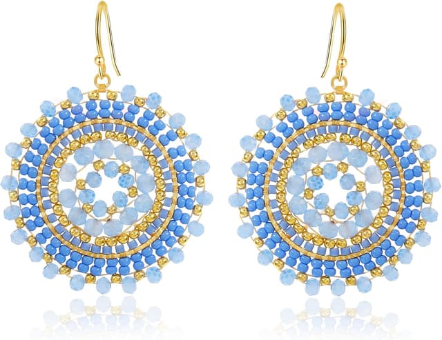 Detalle de Elegance 11 designs Perlenohrringe für Damen (boho, 5 cm) mit Kristallen – Statement für Sommer & Strand