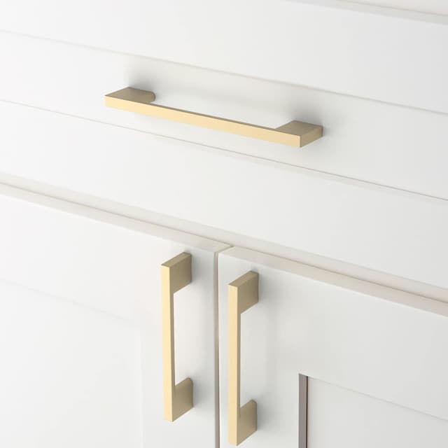 Detalle de Amerdeco set da 10 maniglie per mobili da cucina con interasse fori 128 mm, oro spazzolato