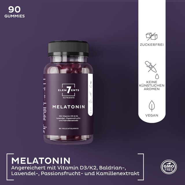 Detalle 2 de Melatonin Gummies zuckerfrei & vegan mit Baldrian, Kamille, Lavendel & Passionsblume – Schlaf-Einschlafgummis
