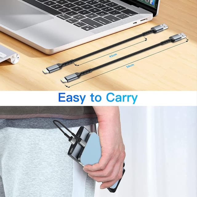 Detalle 2 de iPhone Ladekabel Kurz (15 cm, 2er-Pack) MFi Lightning – Nylon, USB-A auf Lightning