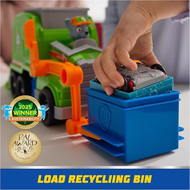 Detalle de Camion de recyclage Rocky Pat Patrouille avec figurine amovible, 75% plastique recyclé