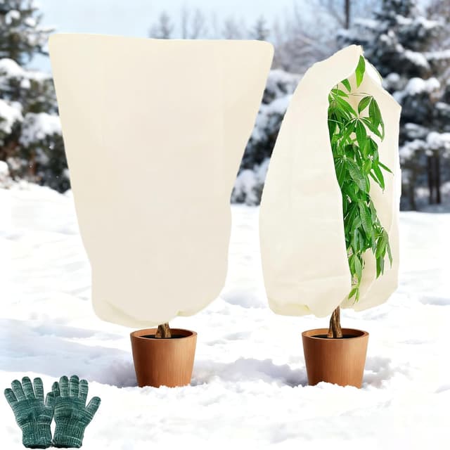 Detalle de 2 Pack Plant Fleece Frost Protection Covers (60gsm, 80x100cm) with Gloves – Winter Garden Plant Covers for Pots