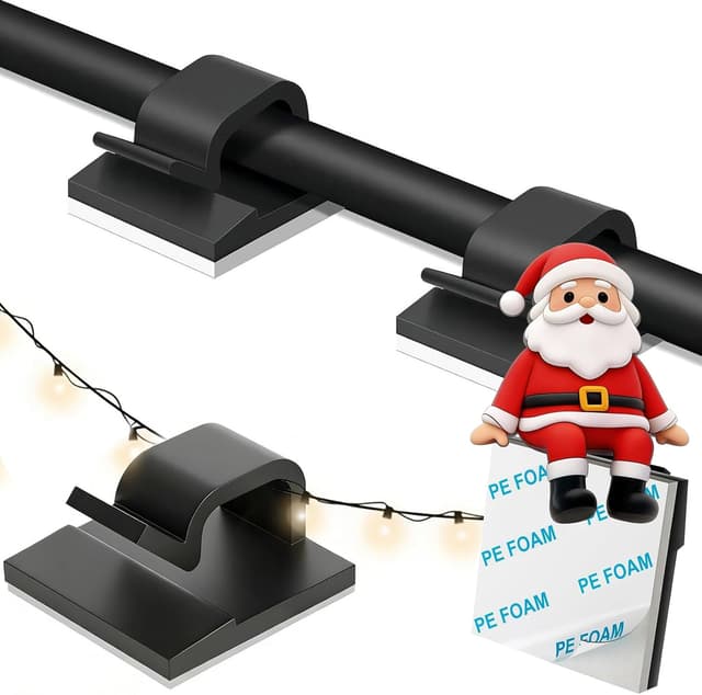 Detalle de KLJ Kabelhalter-Haken für Lichterketten, selbstklebende Kabelclips (Schwarz), 100er Set